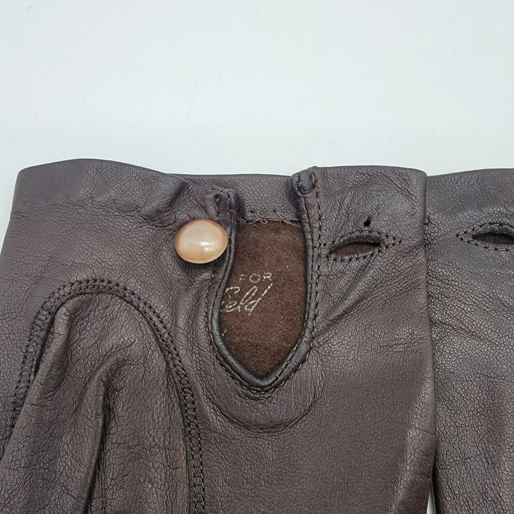 Vintage‎ Alexette Bacmo Leather Gloves Size 6.5 Super Soft Brown Button Close